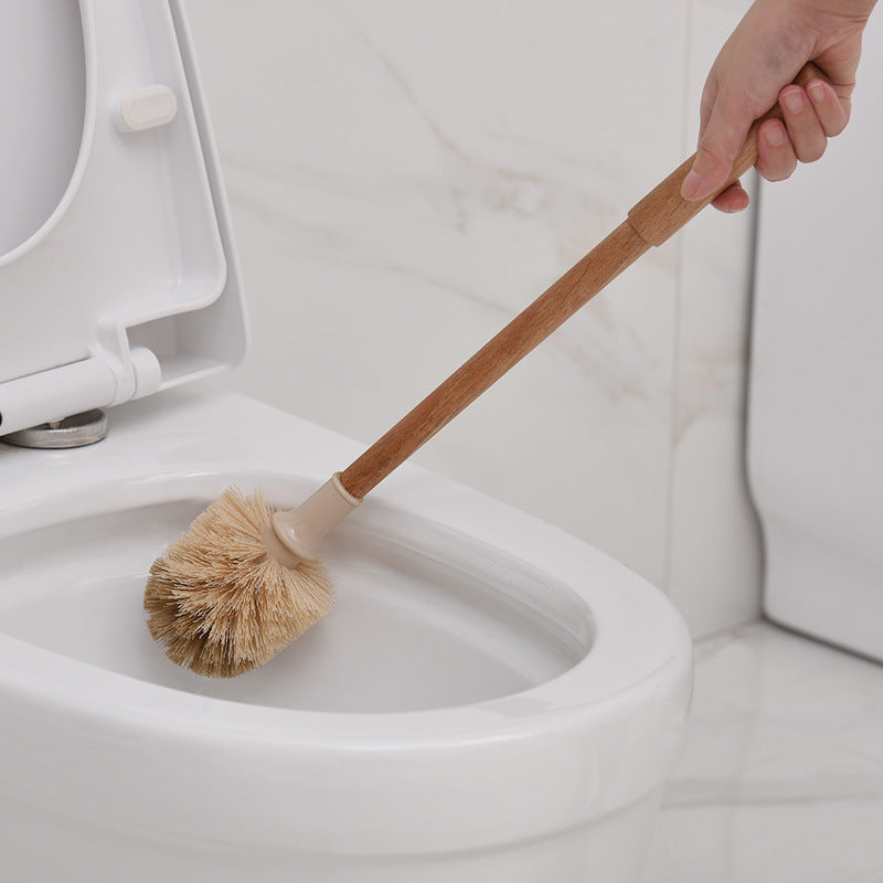Wooden Toilet Cleaning Brush with 360° Bristles & Hanging Handle