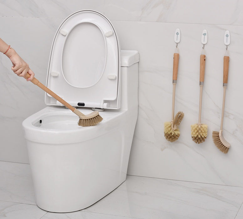 Wooden Toilet Cleaning Brush with 360° Bristles & Hanging Handle