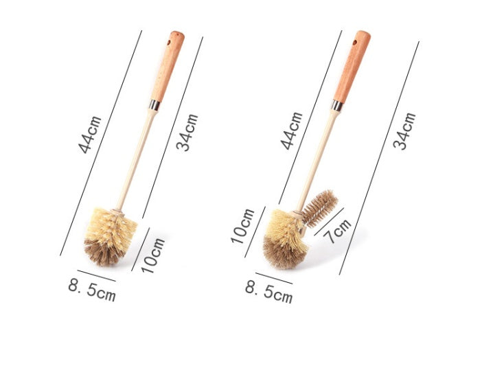 Wooden Toilet Cleaning Brush with 360° Bristles & Hanging Handle