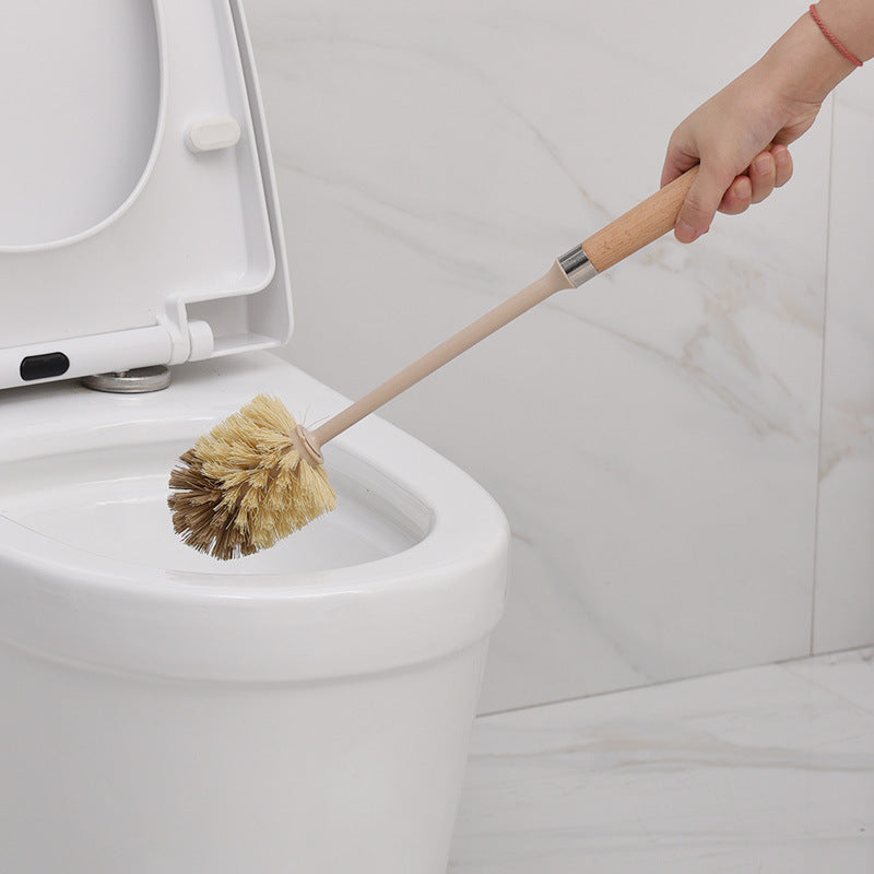 Wooden Toilet Cleaning Brush with 360° Bristles & Hanging Handle