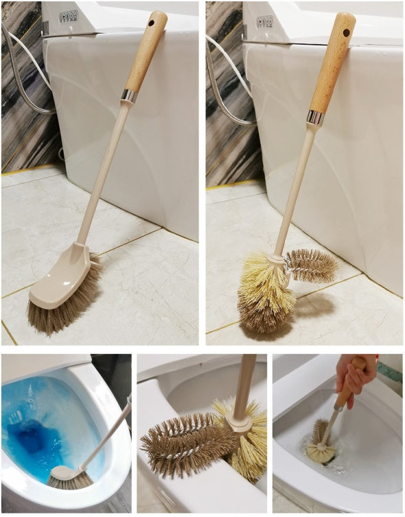 Wooden Toilet Cleaning Brush with 360° Bristles & Hanging Handle
