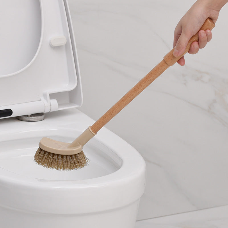 Wooden Toilet Cleaning Brush with 360° Bristles & Hanging Handle