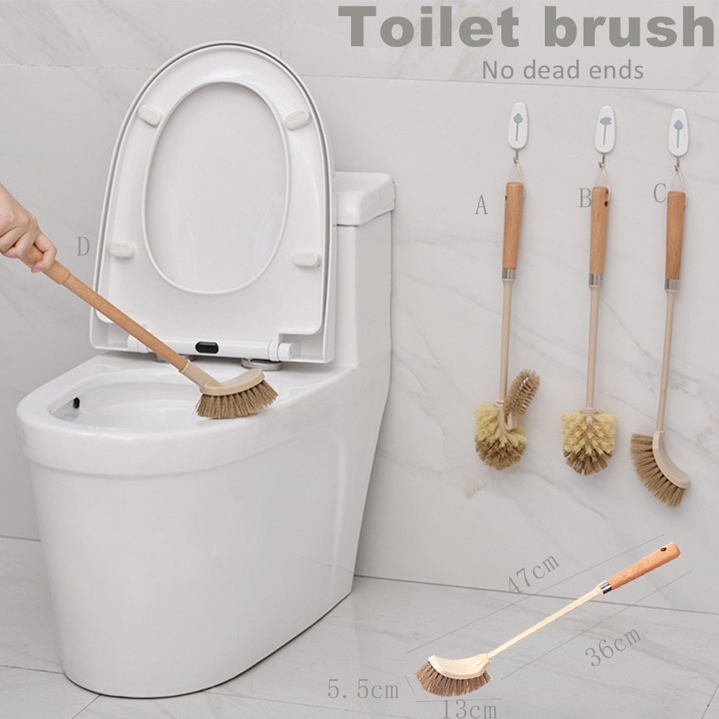 Wooden Toilet Cleaning Brush with 360° Bristles & Hanging Handle