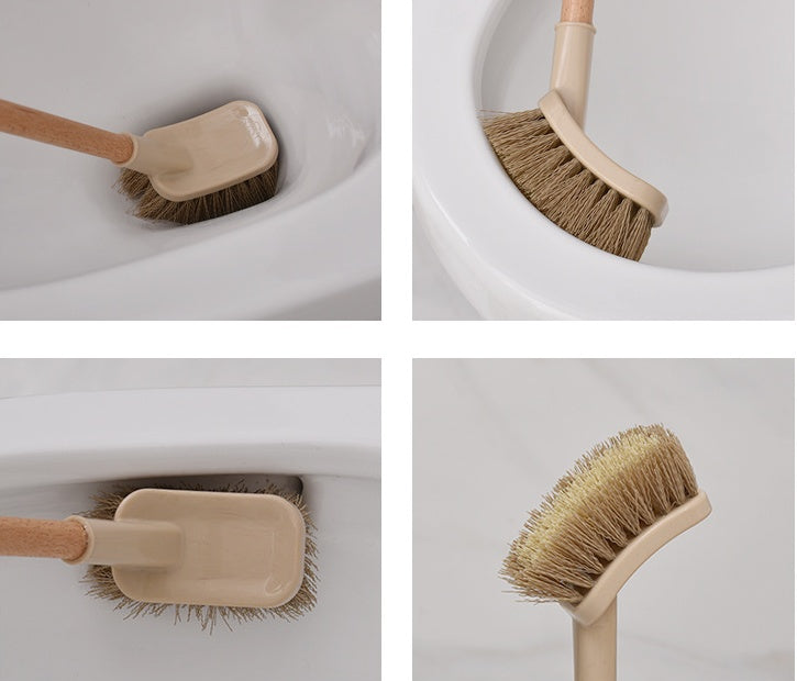 Wooden Toilet Cleaning Brush with 360° Bristles & Hanging Handle