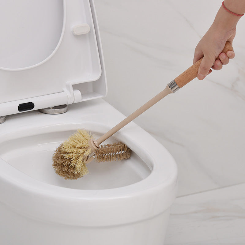Wooden Toilet Cleaning Brush with 360° Bristles & Hanging Handle