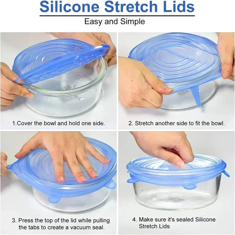 Reusable Silicone Stretch Lids - Eco-Friendly Food Covers for Fresh Storage and Bowl Sealing