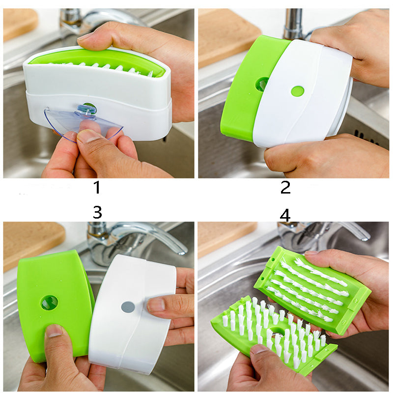 Suction Cup 2-in-1 Kitchen Cleaning Brush for Cutlery & Vegetables